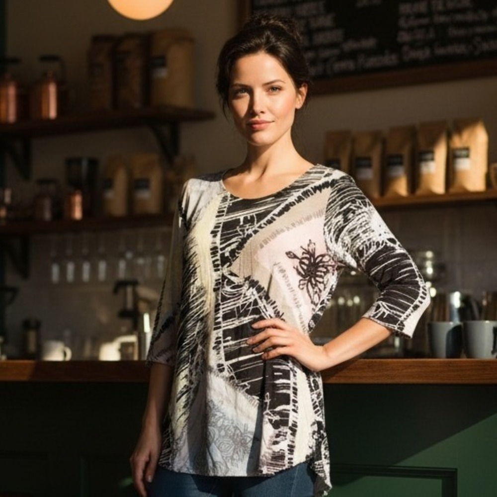 Miraclebody by Miraclesuit M Womens Lined Abstract‎ Print 3/4 Sleeve Angle Top